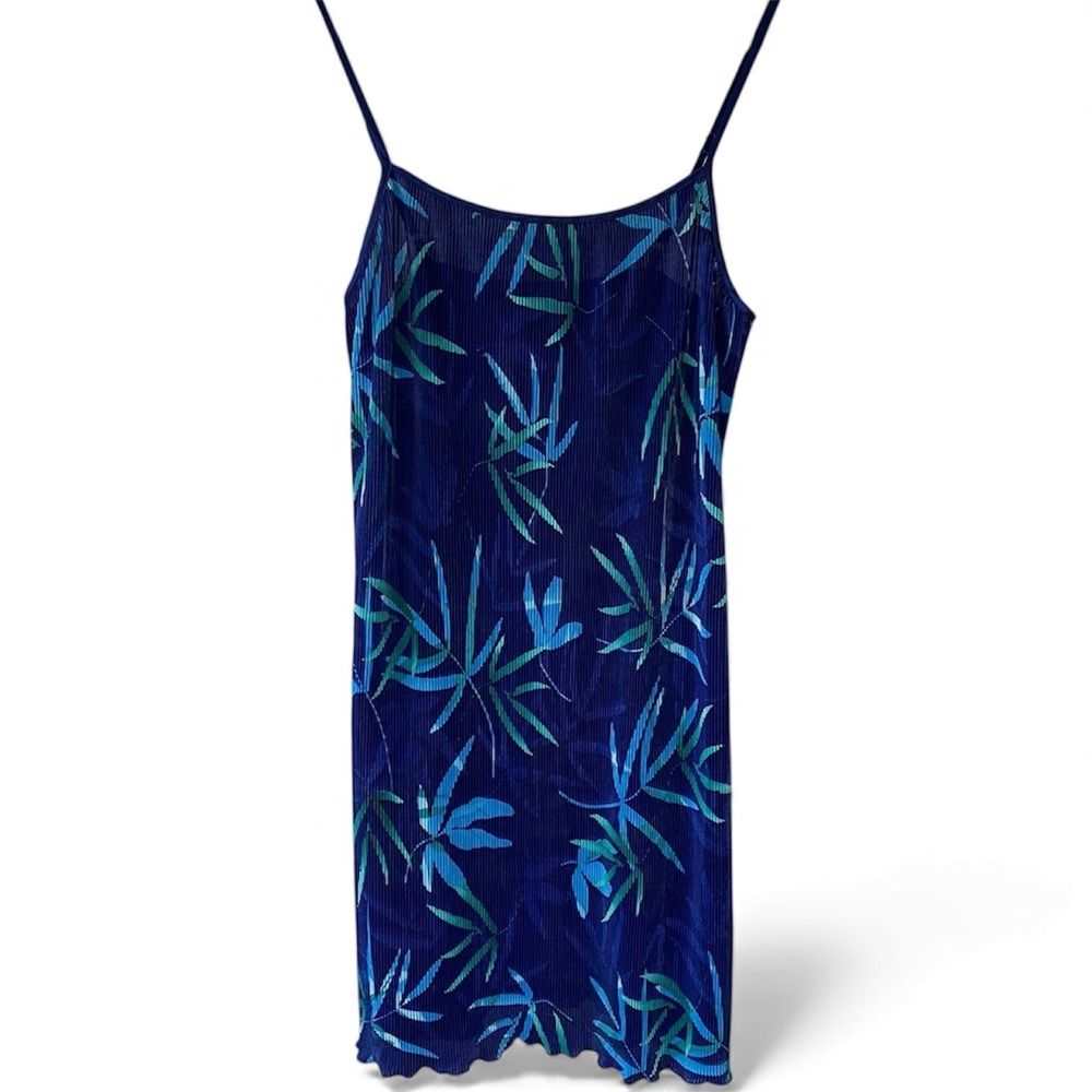 Vintage Jaclyn Smith Studio Intimate Blue Leaf Floral Pleated Slip Dress Women S